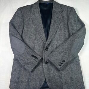 Pendleton Wool Blazer Mens Grey Herringbone Elbow Patches Sport Coat Jacket‎ 42